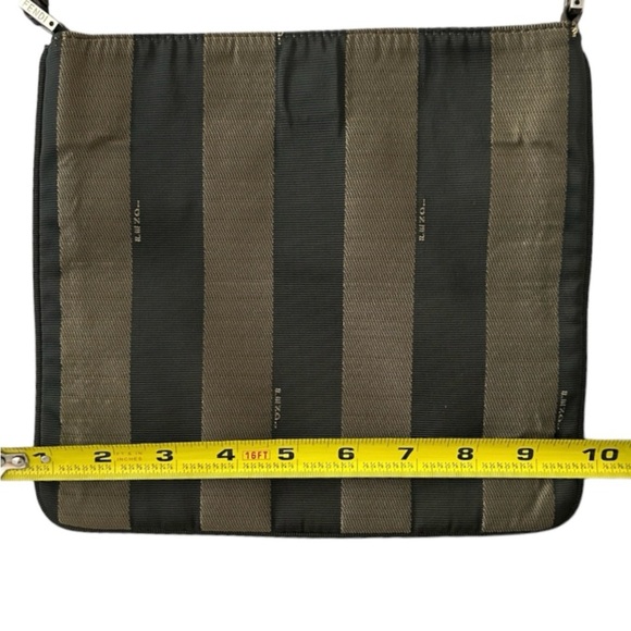 Authentic FENDI Pequin Crossbody Messenger Bag Brown Striped Canvas Vintage - Picture 9 of 13